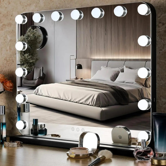 Miroir Coiffeuse | Hollywood LED - Miroir émoi - Miroir Coiffeuse LED Noir 